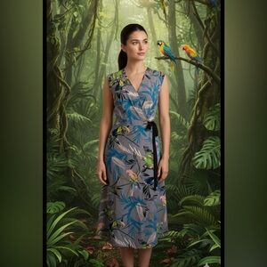 Anthropologie Tracy Reece Floral Bird Wrap Dress - Size Small